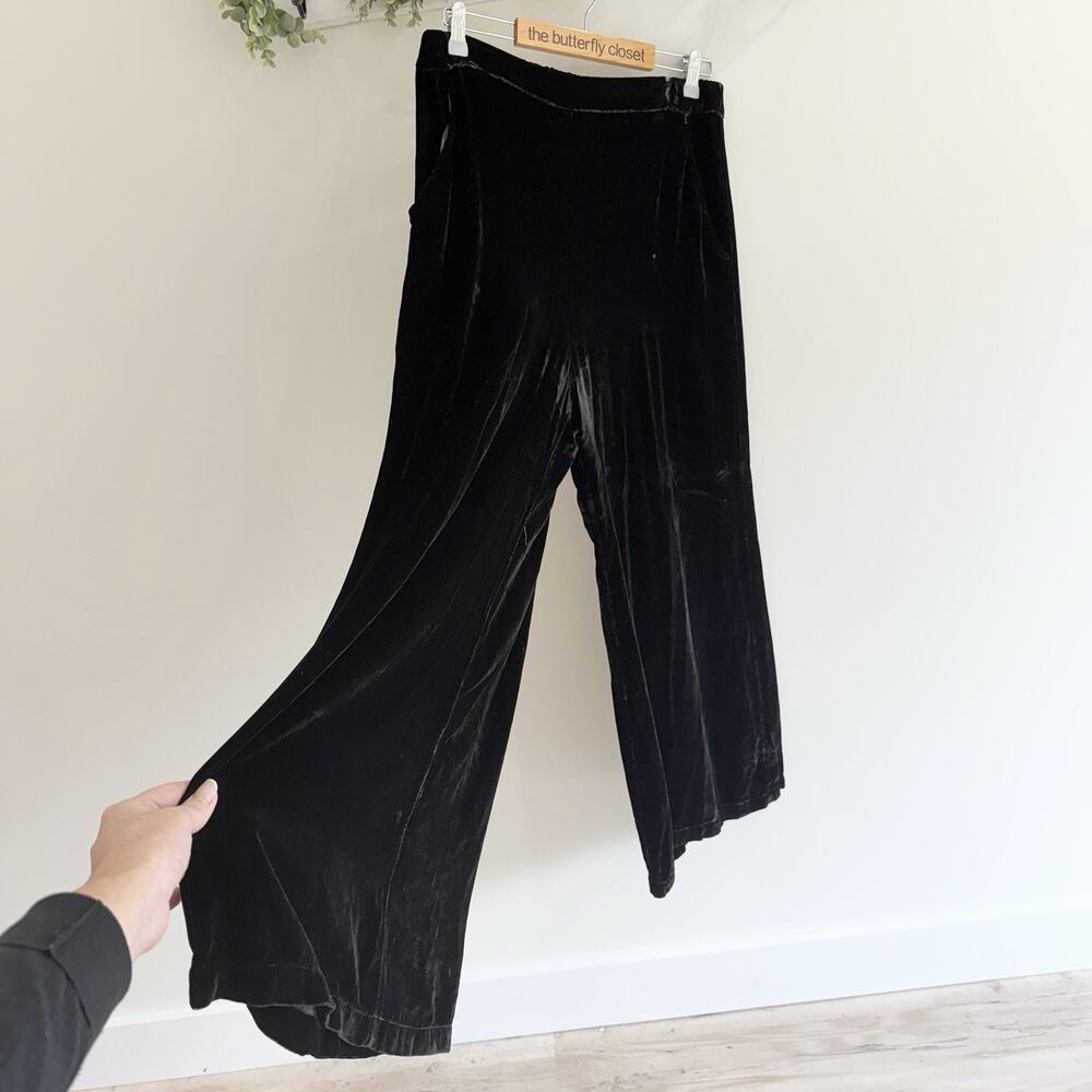CP Shades Black Crushed Velet Wide Leg Pants Large lw